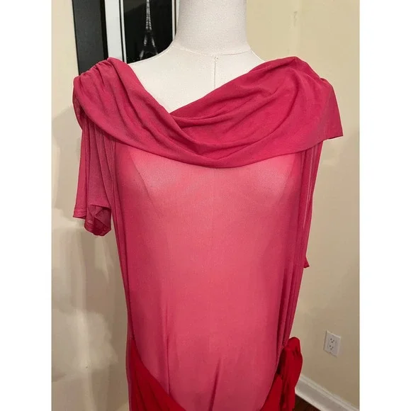 NWT Never Fully Dressed Ella Wrap Dress Pink Red One Shoulder US 18 - Picture 5 of 8